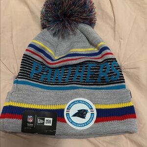 New Era Panthers Striped Pom-Pom Beanie - Gray and Blue